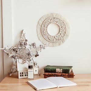 Boho Macrame Wall Pendurado Redondo Espelhos decorativos Decoração de casa, quarto, sala de estar, berçário, festa decorações de Natal presente 220301