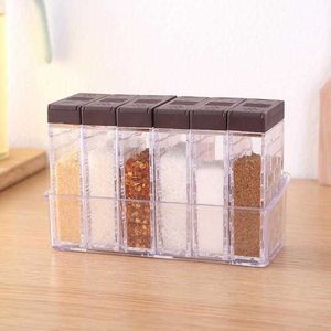 6pcs/set Kitchen Jar Seasoning Rack Spice Storage Bottle Jars Transparent PP Salt Pepper Cumin Powder Box Tool