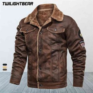 Winter Men's Fur Leather Jacket Coat Male Retro Suede Streetwear Thicken Bomber Men Brand Biker AYH01 210923