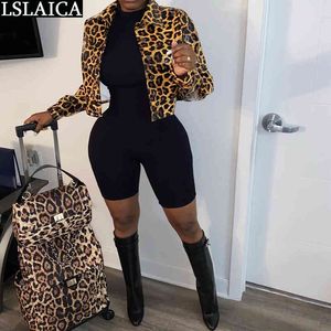 Fashion Women Jacket Leopard Long Sleeve Turn-Down Collar Autumn Winter Coat Pu Leather Short Outwear Mujer Chaqueta 210520