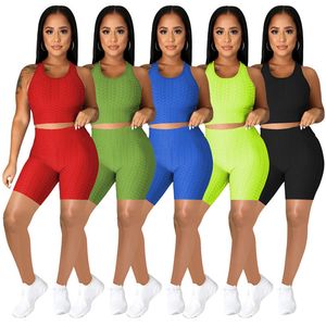 Donne di estate Tracksuits Solid Color Yoga Abiti Yoga Tank Top + Pantaloni corti Two Piece Set Plus Size 2XL Vestito da jogger Attiuso Casual Sportswear Black Fitness Sweatsuits 4677