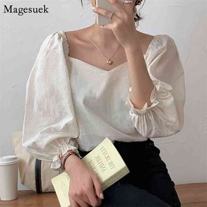 Blusa Słodkie slim Koszule Kobiety Jesień Moda Koreański Bluzka Puff Sleeve Sexy Off Ramię Topy i 10165 210512