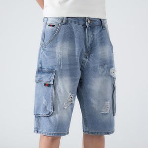 Dżinsowe szorty Plus Mężczyźni 2021 Letnia moda zniszczona dziura Blue Rise Dżinsy krótkie spodnie ładunkowe męskie