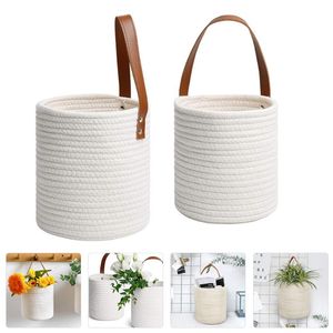 Other Garden Supplies 2pcs Hand Woven Indoor Plant Hangers Hanging Planter Baskets For Home (White)