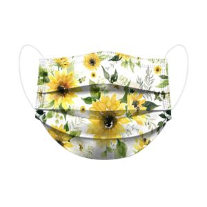 New Adult disposable three-layer sunflower summer sun flower printing mask non-woven fabric
