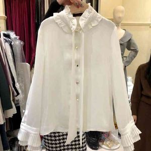 우아한 식용 나무 곰팡이 버튼 셔츠 여성 블라우스 한국어 패션 긴 소매 여자 탑스 봄 Camisas Mujer 210514