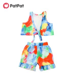 Arrivo Estate 2pcs Baby Girl Vacation Tie Senza Maniche Dye Baby's Set Abbigliamento 210528