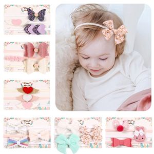 Baby Small Hair Band Set Tillbehör Bow Heart Bunny Hairband Tre-Piece Sets Tjejer Elastiska Headbands M3892