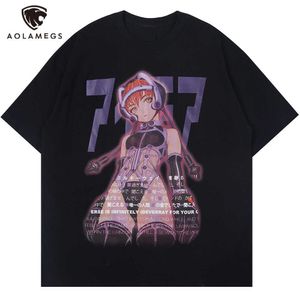 Aolamegs męskie koszulki tee sexy manga dziewczyny kanji druku anime lato woorgy college style topy moda otaku streetwear