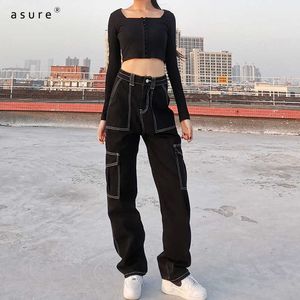 Womens Mom Jeans for Girls Fashion Pants Ladies Thermal Trousers Y2k Streetwear Elastic Baggy Jean Femme Clothing XWKP00182 210712