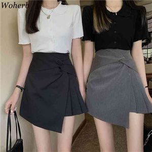 Women Black Irregular Skirts Fashion High Waist Plus Size Pleated Saia Korean Slim Jupe Office Lady Mini Faldas Mujer 210519