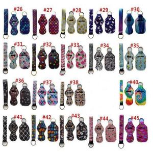 3 Pieces Travel Keychain Set for Party Favor Including 30ml Hand Sanitizer Bottle Cover and Chapstick Holder Wristlet Lanyard 95 Colors