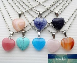 Partihandel 16mm Fashion Natural Stone Heart Pendant Quartz Crystal Agates Turquoises Malakitsten för smycken som gör halsband