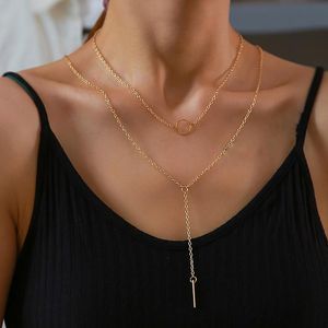 Pendant Necklaces Simple Multilayer Gold Plate Jewelry For Women Girls 2021 Trend Long Choker On Neck Statement Delicate Circle Necklace