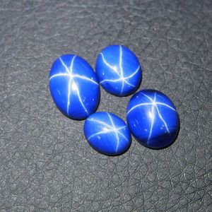 7.5 Carats Blue Star Sapphire 10 * 14 mm 2 styck / en mycket oval flatback cabochon ädelsten blå stjärna rubin safir för ring gör h1015