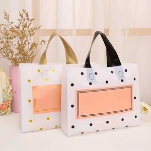 50pcs Thick Large Plastic Bags 27x27cmWhite Round Dots Pink Shopping Jewelry Packaging Bags Plastic Gift Bag With Handle 210724