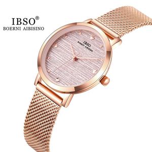 Wristwatches IBSO 2021 Women's Quartz Watches Rose Gold Stainless Steel Strap Watch Matte Texture Japan Movement Simple Ladies