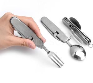 Многофункциональная складная посуда, съемная ложка, настольный нож и вилка, открывалка для бутылок, портативная посуда для кемпинга, комбинация DD208