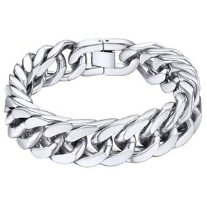 10mm / 15mm 8,66 pollici Argento Acciaio inossidabile Franco Bracciale a catena a maglie per gioielli da uomo Regali vacanza