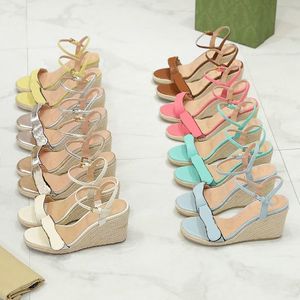 Brand Women Sandals High Heels leather platform Slide Sandal Black White Yellow Red Blue Pink Green Designer Wedge 8-13cm heel height Shoes NO291