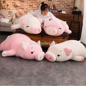 Estoque 4075cm Squishy Pig Stuffed Doll Deitado Plush Piggy Toy Animal Soft Plushie Mão Mais Quente Travesseiro Cobertor Crianças Bebê Confortante G2822646