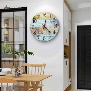 Meisd Decorativo Wall Watch Impressões De Madeira Cor Rústico Horloge Quartz Mecanismo Silencioso para Relógio Rodada Design 35cm 210325