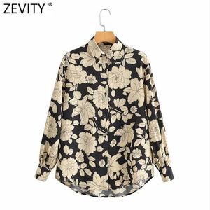 Zevity Women Fashion Floral Print Casual Blouse Office Ladies Long Sleeve Retro Business Shirt Chic Chemise Tops LS7478 210603