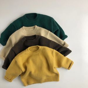 Korean style children Autumn Winter soft warm knitted solid color sweaters 1-6 years boys and girls casual thick pullovers 210508