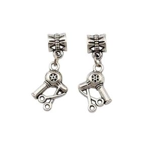 Schere Fön Friseur Charm Anhänger für Schmuckherstellung Armband Halskette DIY Zubehör 29x14mm Altsilber 100 Stück