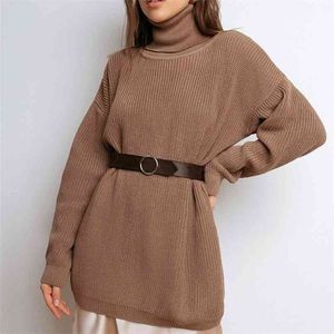 Kvinnors Oversize Sweater Black Turtleneck Långärmad Höst Vinter Loose Jumper Beige Stickade varma tröjor för kvinnor 210914