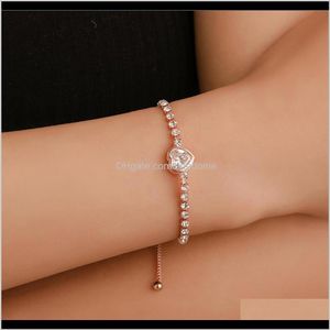 Bracelets Jewelry Drop Delivery 2021 Charm Bracelet Crystal Imitation Diamond Heart Round Shape Gold Sier Plated Metal Prong Channel Setting