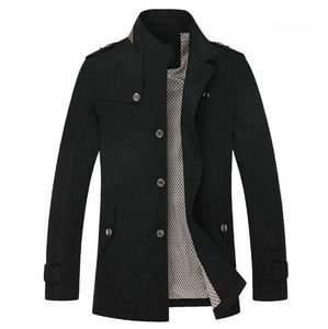 Trench da uomo tinta unita Collo alla coreana Cappotto da uomo moda Slim Fit Abbigliamento di marca Giacca casual in cotone