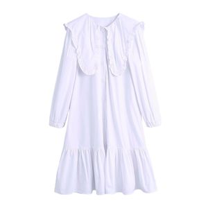 Sweet Women Solid White Loose Dresses Fashion Ladies Patchwork Draped Vestidos Streetwear Female Chic Button Dress 210430