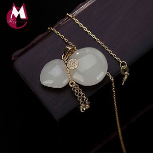 2019 Mosaico Pedra Natural Jade Gourd Amuleto Carta Colar Pingente 100% 925 Sterling Silver Jewelry Mulheres Initial Gravatas R02