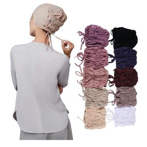 Scarves Mode Muslim Kvinnor Elastisk Tie Back Jersey Hijab Undercarf Caps Mjuk Bomull Head Wrap Turban Bonnet Islamic Arab Headscarf