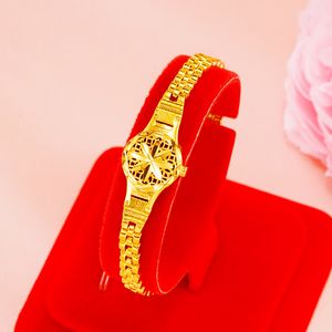 24 K Złoty Zegarek Kształt Charm Bransoletki dla Kobiet Modna Słonecznikowa Bransoletka Biżuteria Prezenty