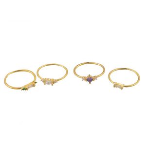 Bröllopsringar Funique Bohemian 4st/Set Women Gold Zircon Ring Set Rhinestone smycken för 2021 Boho Party Crystal Jewelry