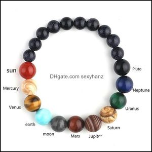 Jewelry Beaded, Strands 1Pc Colorf Natural Stone Bracelet Bangles Universe Yoga Chakra Solar System Eight Planets Bracelets For Men Women Dr