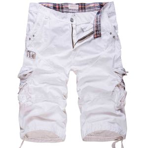 loose large size cargo shorts men's Tactical casual solid color patchwork military white knee length