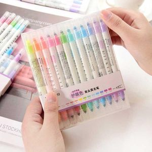 Highlighters Cute 12 Colors Milk Liner Pens Highlighter Dual Double Headed Fluorescent Pen Art Drawing Marker Stationery School Supply