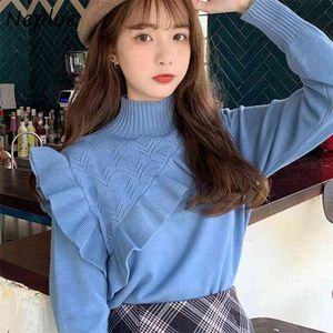 Korean Loose Crazy Style Knit Sweater Outwear Stand Collar Pullover Långärmad Pull Femme Hiver Wooden Ear Design Sueter 210422