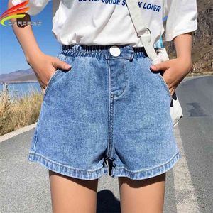 Streetwear Summer Women Denim Shorts Arrival High Elastic Waist Wide Leg Shorts Jeans Black Blue White Pink Short Femme 210625