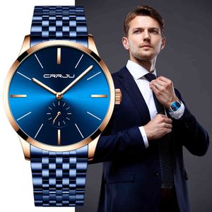 Mens Watches Top Luxury Brand CRRJU Fashion Analogue Clock Bussiness Stainless Steel Waterproof Luminous Watch Relogio Masculino 210517