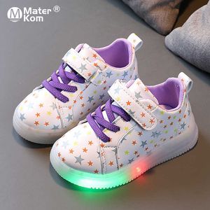 サイズ21-30子供男の子の女の子のための赤ちゃんの導かれた靴輝く靴の靴ひもの靴の靴g1025