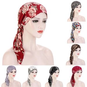 2021 frauen Moslemisches Hijab Krebs Chemo Kappen Blume Drucken Turban Kappe Haarausfall Kopftuch Elastische Baumwolle muslimischen Hijab Schal headwear