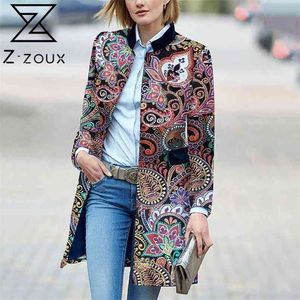 Women Coat Fashion Printed Jacket Long Sleeve Loose Overcoat All Match Plus Size Ladies Jackets Autumn 210513