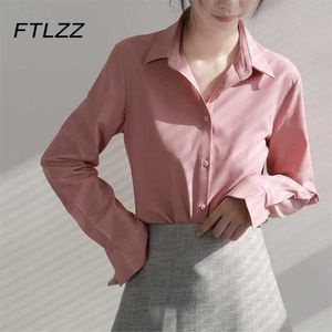 Women Fashion Pink Blouse Korean Long Sleeve Lapel Button Up Office Shirts Woman Casual Tops 210525