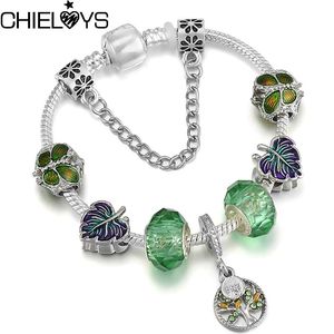 Charm Bracelets Cryatal Butterfly Pendant Bracelet Female With Green Murano Glass Beads For Women Men Jewelry Gift Drop