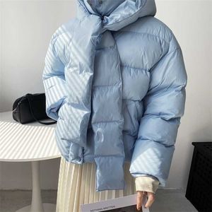 HXJJPの女性の厚いショートフード付きの特大パーカーフグジャケット冬の長袖ボタンポケット女性暖かいコート211007