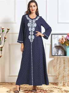 Casual Dresses Siskakia Vintage Ethnic Embroidered Maxi Dress Plus Size Navy Blue Long Sleeve Muslim Turkey Arabic Clothes For Women Fall